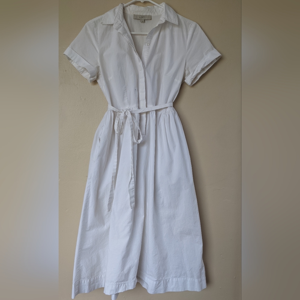 LOFT White Cotton Shirt Dress (SIZE 2)